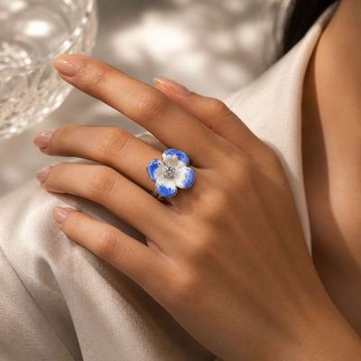 Artisan Meadow Blue white Floral Ring